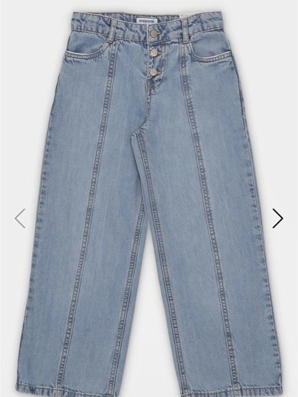 Mayoral Girls Light Wash Wide Leg Jeans with Front Seam